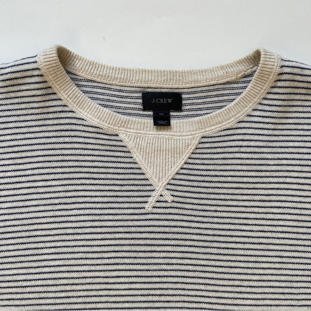 J. Crew Men's Crewneck Sweater - Navy and Cream Stripes